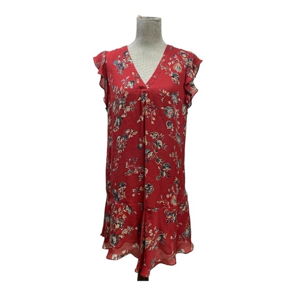 Joie Almarie B Tandoori Red Floral Silk Ruffle Lightweight
Mini Dress Size M - Picture 2 of 10